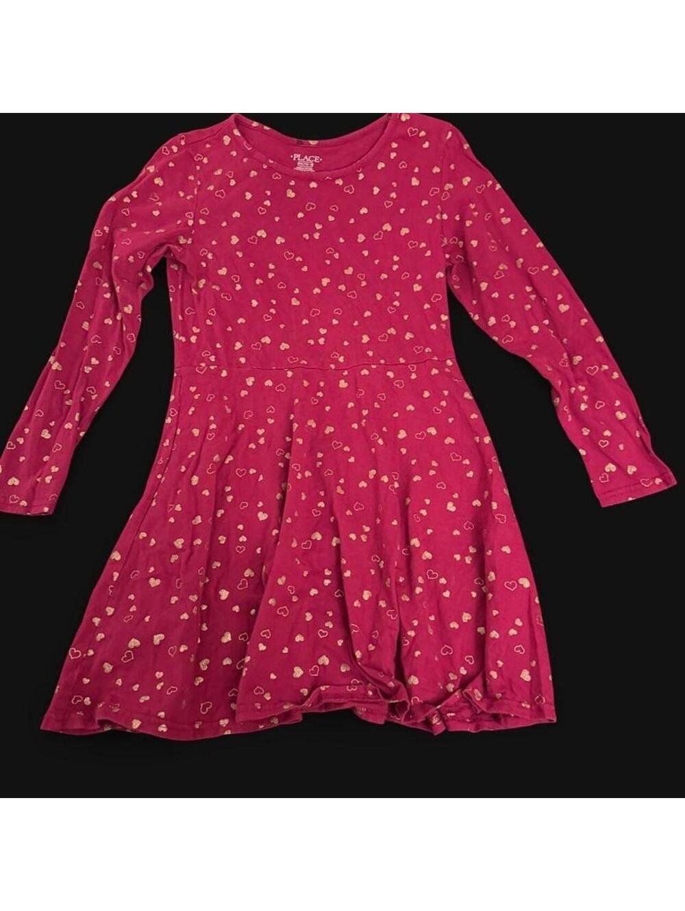 The Children’s Place Girls XXL 16 Maroon Gold Glitter Heart Long Sleeve Dress